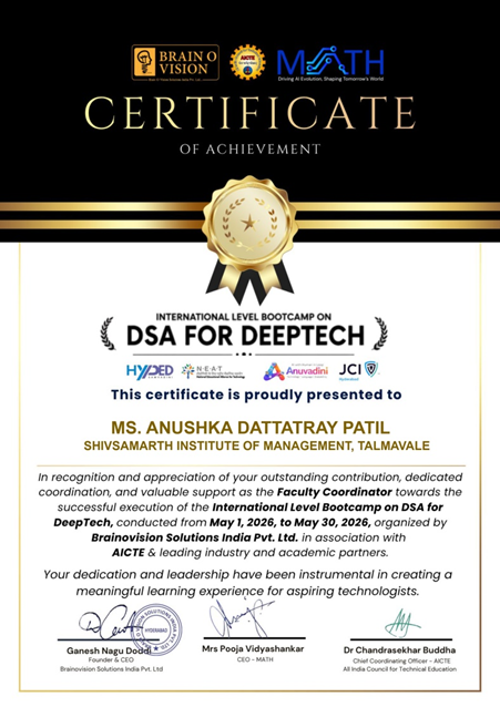 Ms. Anushka Dattatray Patil Honoured with Certificate of Achievement