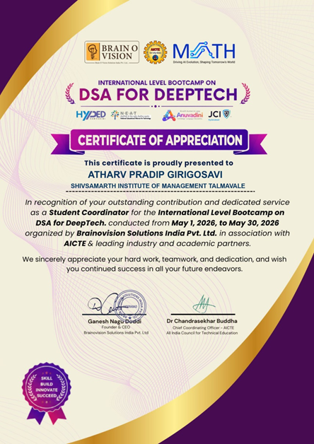Atharv Pradip Girigosavi Receives Certificate of Appreciation