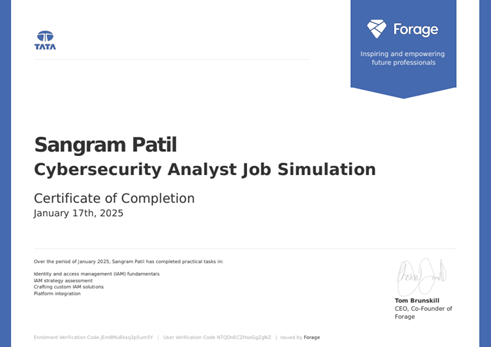 Tata & Forage Cybersecurity Certificate - Sangram Patil